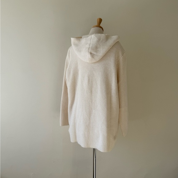Chaps Ralph Lauren Toggle Knit Cardigan Sweater XL Cream Hooded Cottage Cozy - Picture 3 of 10